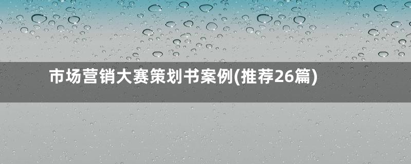 市场营销大赛策划书案例(推荐26篇)